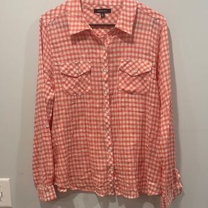 Relativity Coral and White Checkered Button Down Shirt